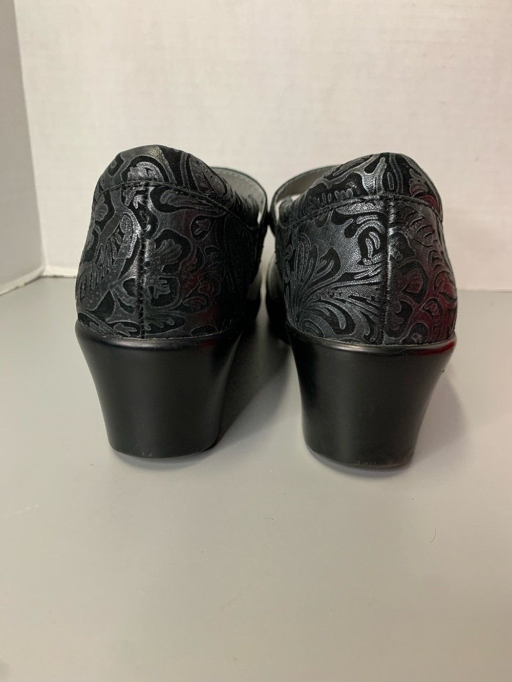 Alegria Shoes Womens 39 Maya Mary Jane Gray Leather Wedge Comfort Paisley Floral - Picture 12 of 17